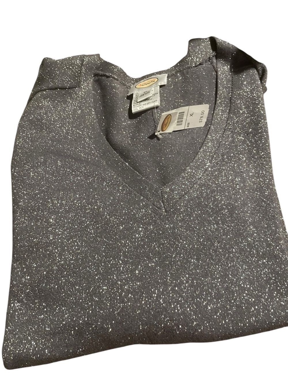 Talbots Silver Sparkle V-Neck Sweater size XL nwt